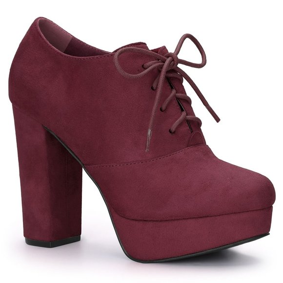 Allegra K Women's Platform Chunky Heel Ankle Boots - Foldable Shaft, Lace Up, Faux Leather, Heel Height 3 7/8", Size 6-9.5